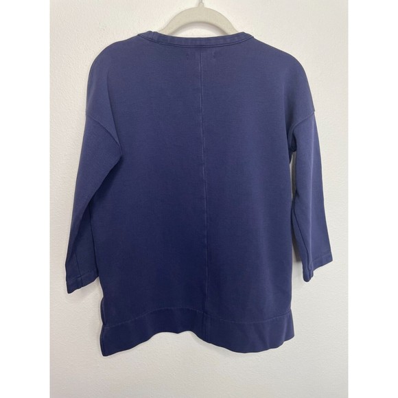 Madewell Extra Small Side Zip Piqué Sweatshirt Top Purple Blue 3/4 Sleeve V-Neck - Picture 9 of 9